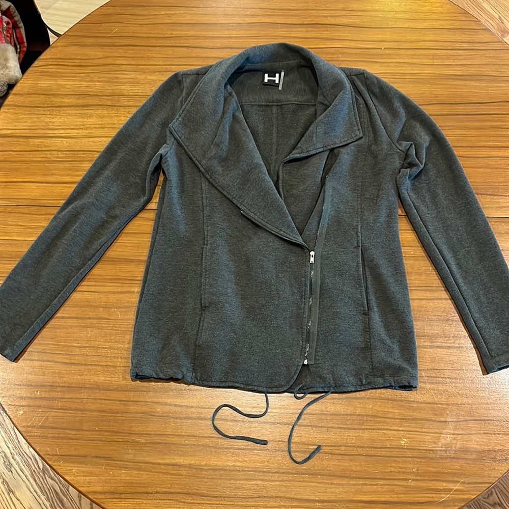 H by Bordeaux dark green asymmetrical women’s zip front sweater pockets Medium